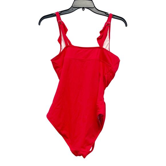 Cupshe Women's Tummy Control Ruffled V-neck One Piece Swimsuit Red Size Large - Picture 4 of 7